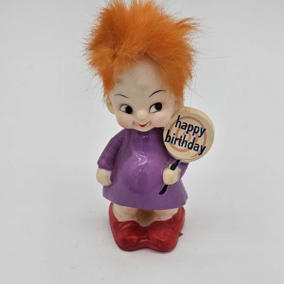 Vintage 1970 It's The Berries Happy Birthday Figurine. Purple Dress/Orange Hair. - Picture 1 of 8